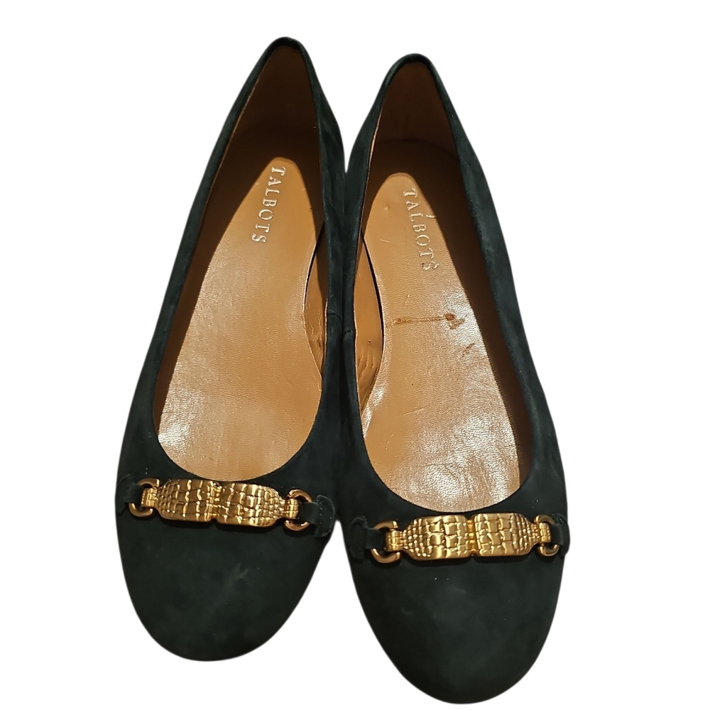 Talbots Evergreen Candice 2 Suede Shoes Flats Sz 7 Gold Detail SH380 - Picture 4 of 6